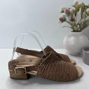 Paul Green Helena Woven Leather Block Heel Sandal Tan 42144 Women's US 9